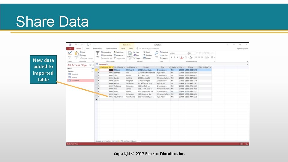 Share Data New data added to imported table Copyright © 2017 Pearson Education, Inc.