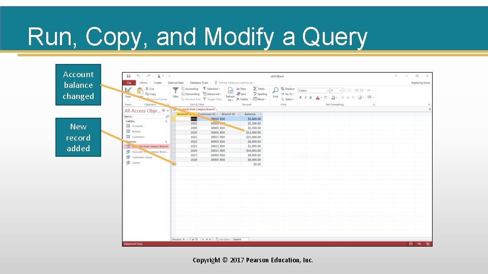 Run, Copy, and Modify a Query Account balance changed New record added Copyright ©