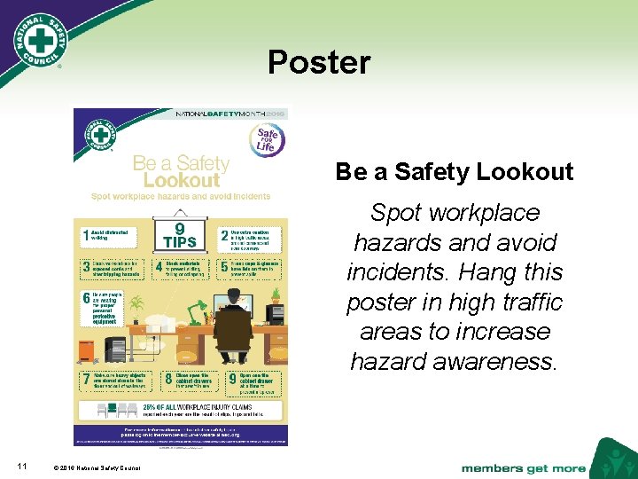 Poster Be a Safety Lookout Spot workplace hazards and avoid incidents. Hang this poster