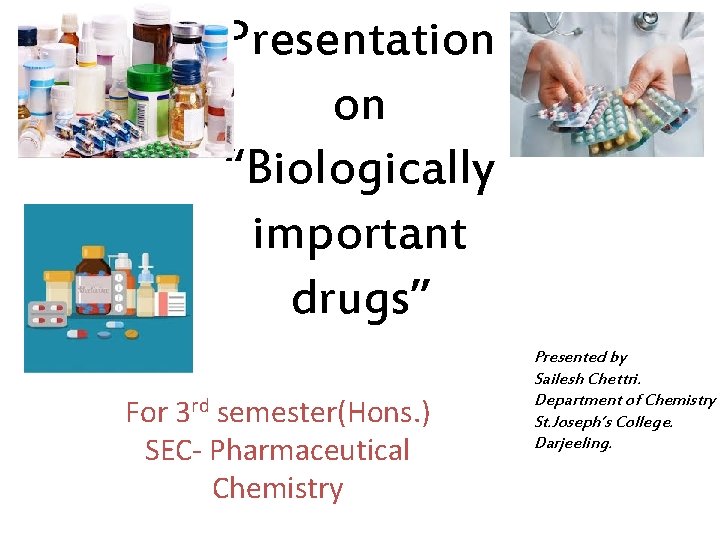 Presentation on “Biologically important drugs” For 3 rd semester(Hons. ) SEC- Pharmaceutical Chemistry Presented