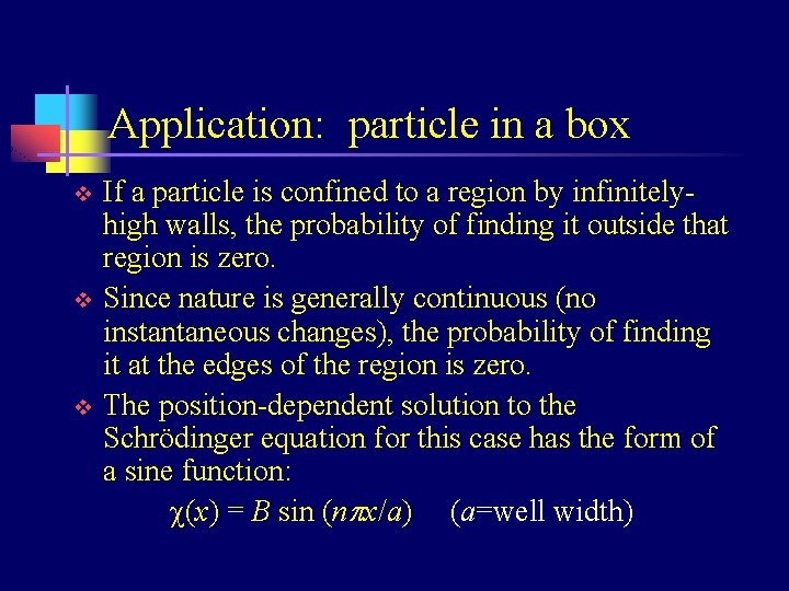 Application: particle in a box v v v If a particle is confined to