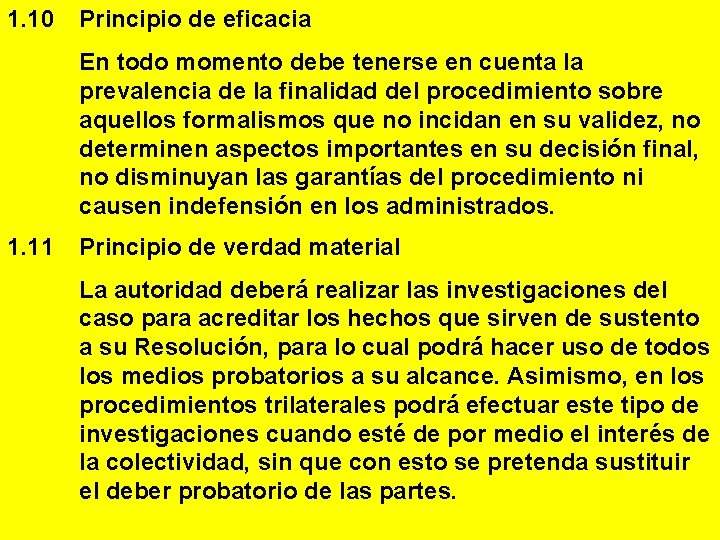 1. 10 Principio de eficacia En todo momento debe tenerse en cuenta la prevalencia