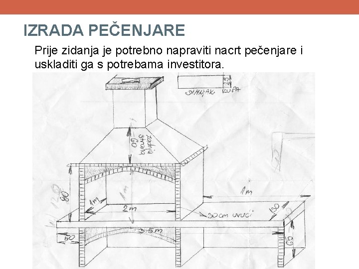 IZRADA PEČENJARE Prije zidanja je potrebno napraviti nacrt pečenjare i uskladiti ga s potrebama