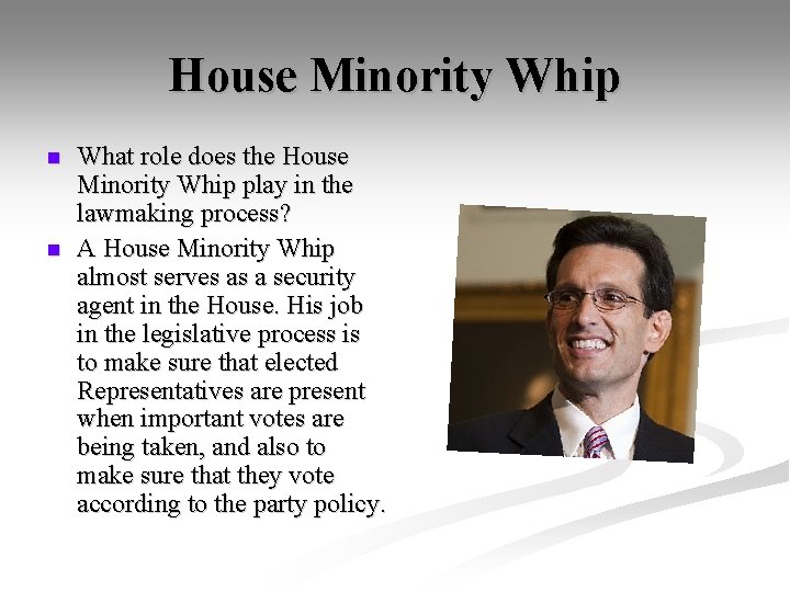 House Minority Whip n n What role does the House Minority Whip play in
