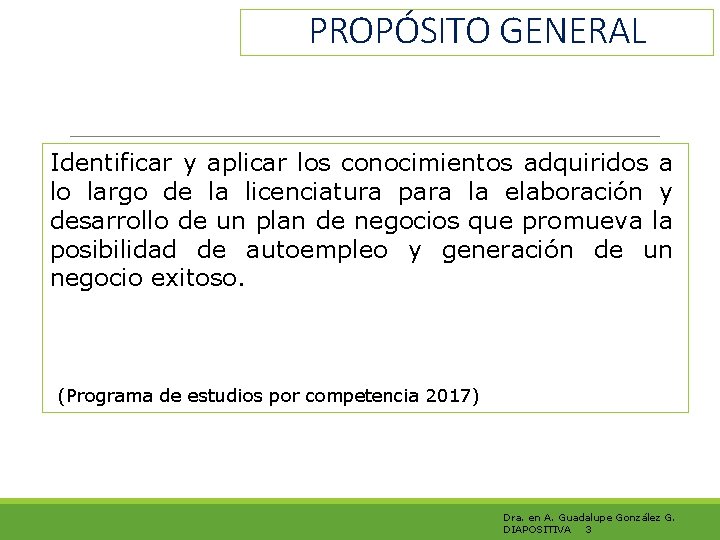 PROPÓSITO GENERAL Identificar y aplicar los conocimientos adquiridos a lo largo de la licenciatura