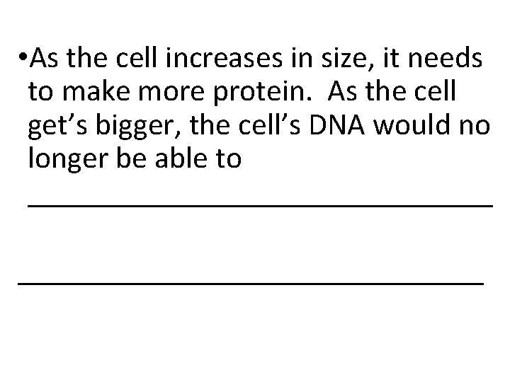  • As the cell increases in size, it needs to make more protein.