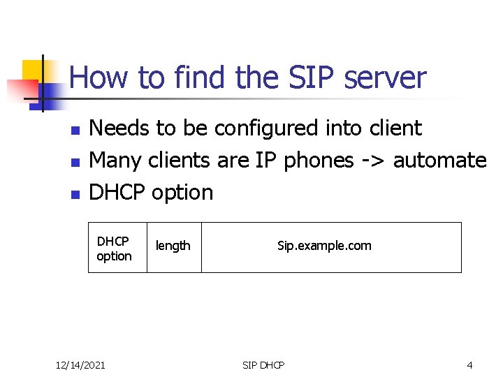 How to find the SIP server n n n Needs to be configured into