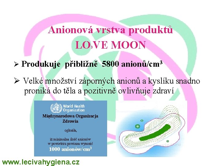 Anionová vrstva produktů LO VE MOON 3 Ø Produkuje přibližně 5800 anionů/cm 3 Ø