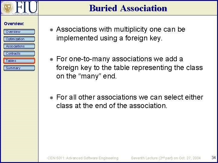 Buried Association Overview: Overview Associations with multiplicity one can be implemented using a foreign