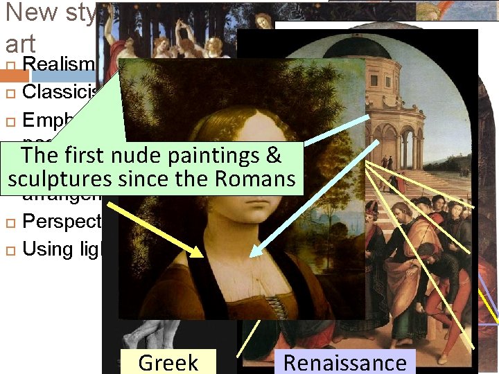 New styles & techniques of Renaissance art Realism & emotion Classicism: inspiration from Greece