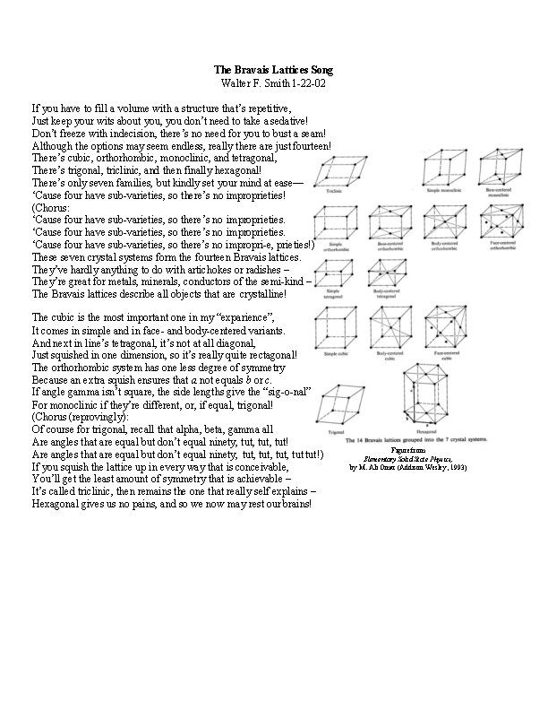 The Bravais Lattices Song Walter F. Smith 1 -22 -02 If you have to