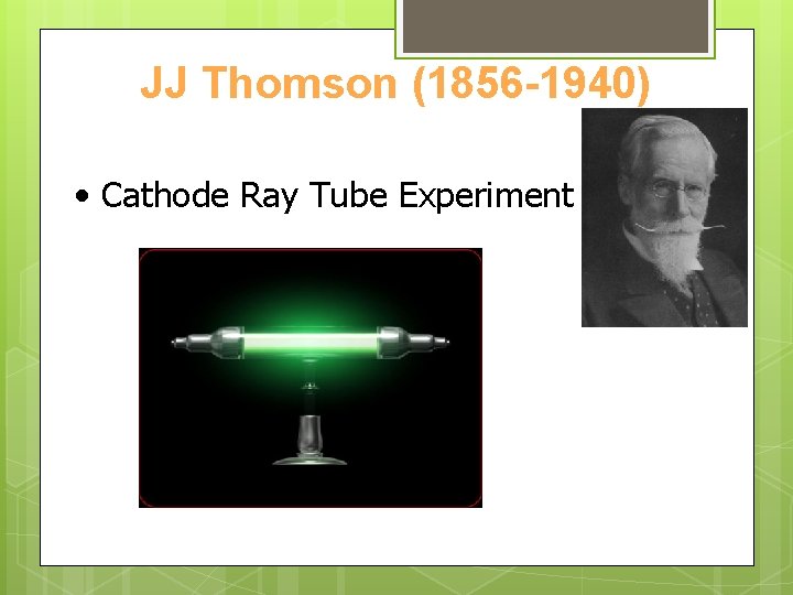 JJ Thomson (1856 -1940) • Cathode Ray Tube Experiment JJ Thomson (1856 -1940) • Cathode Ray Tube Experiment