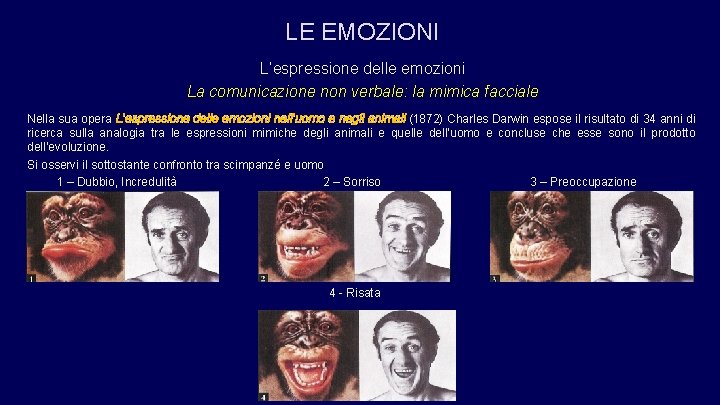 LE EMOZIONI L’espressione delle emozioni La comunicazione non verbale: la mimica facciale Nella sua