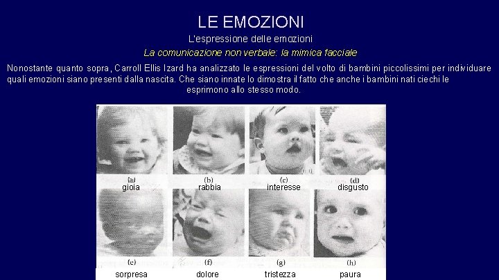 LE EMOZIONI L’espressione delle emozioni La comunicazione non verbale: la mimica facciale Nonostante quanto