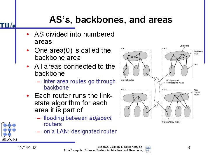 AS’s, backbones, and areas • AS divided into numbered areas • One area(0) is