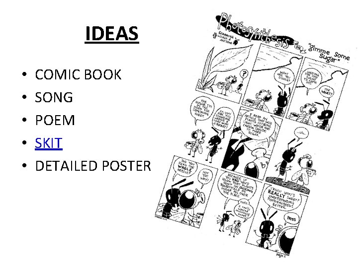 IDEAS • • • COMIC BOOK SONG POEM SKIT DETAILED POSTER 