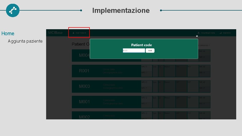 Implementazione Home Aggiunta paziente 