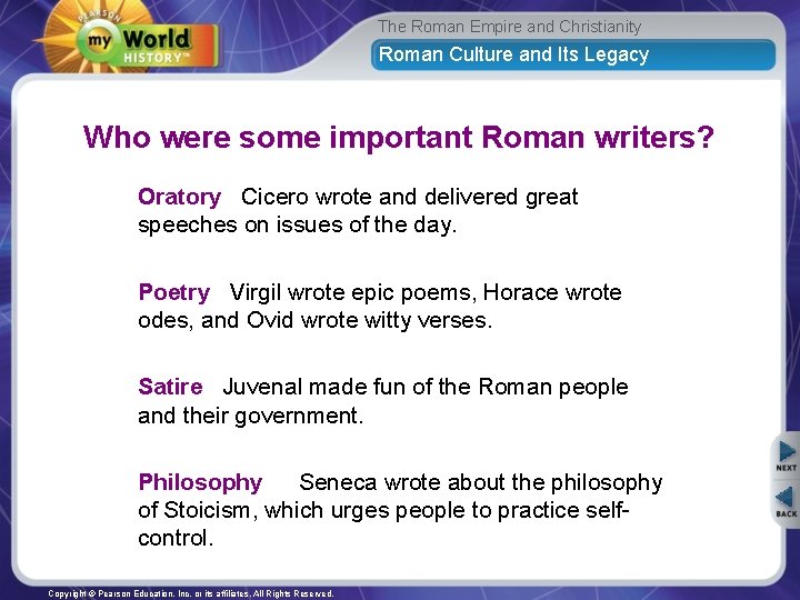 The Roman Empire and Christianity Roman Culture and Its Legacy Who were some important