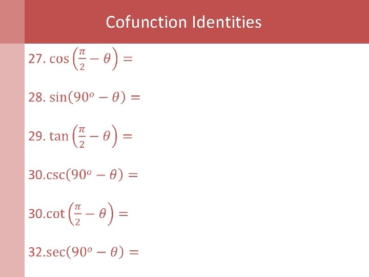 Cofunction Identities 