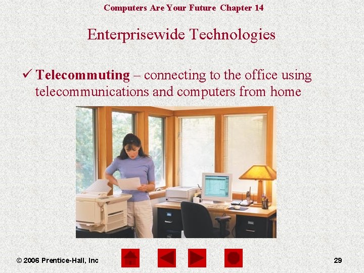 Computers Are Your Future Chapter 14 Enterprisewide Technologies ü Telecommuting – connecting to the