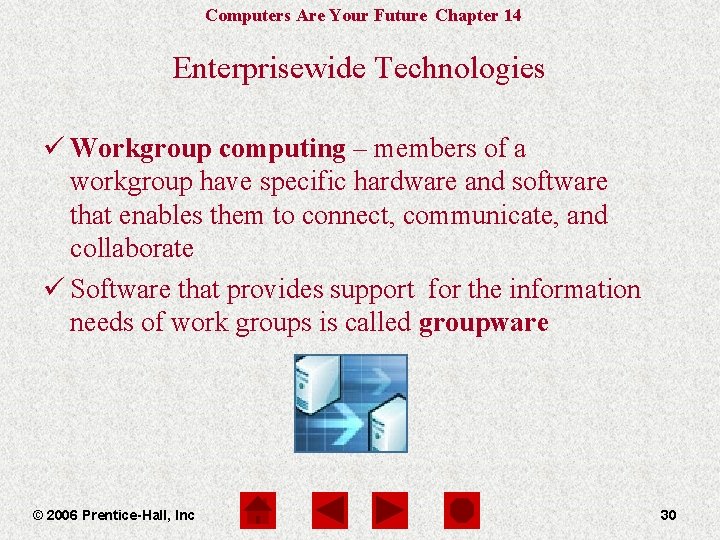 Computers Are Your Future Chapter 14 Enterprisewide Technologies ü Workgroup computing – members of