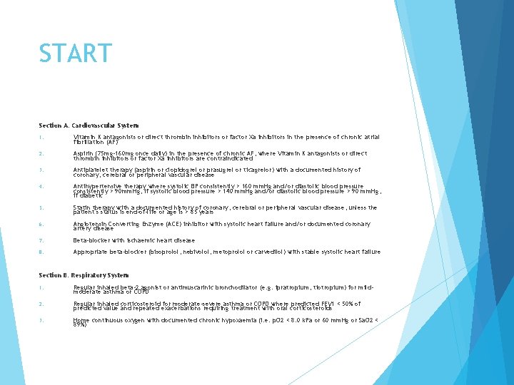 START Section A: Cardiovascular System 1. Vitamin K antagonists or direct thrombin inhibitors or