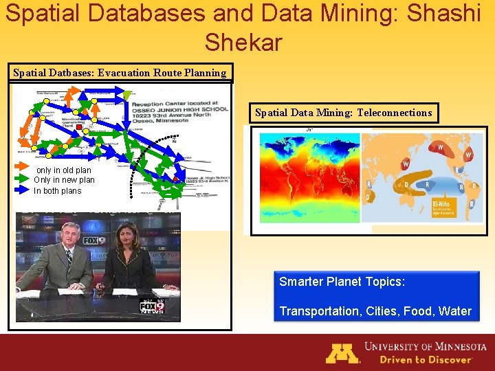 Spatial Databases and Data Mining: Shashi Shekar Spatial Datbases: Evacuation Route Planning Spatial Data