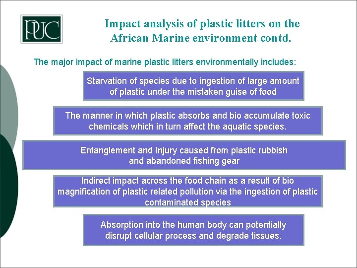 Impact analysis of plastic litters on the African Marine environment contd. The major impact