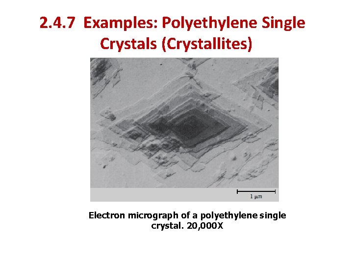 2. 4. 7 Examples: Polyethylene Single Crystals (Crystallites) Electron micrograph of a polyethylene single