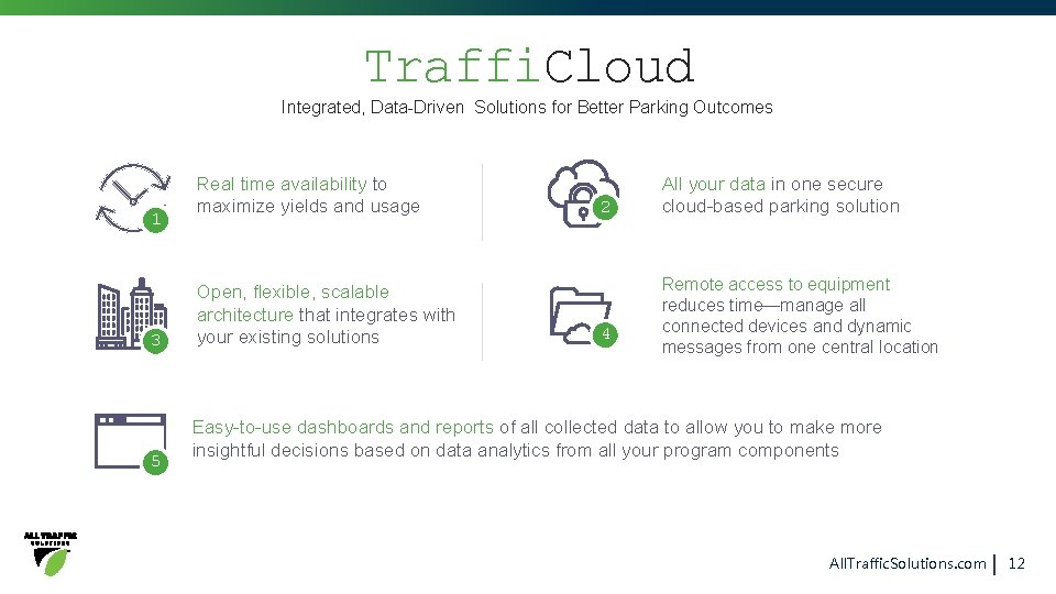 Traffi. Cloud Integrated, Data-Driven Solutions for Better Parking Outcomes 1 3 5 Real time