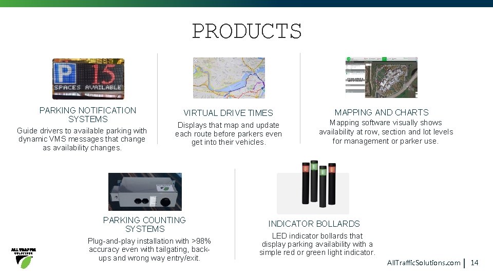 PRODUCTS PARKING NOTIFICATION SYSTEMS Guide drivers to available parking with dynamic VMS messages that