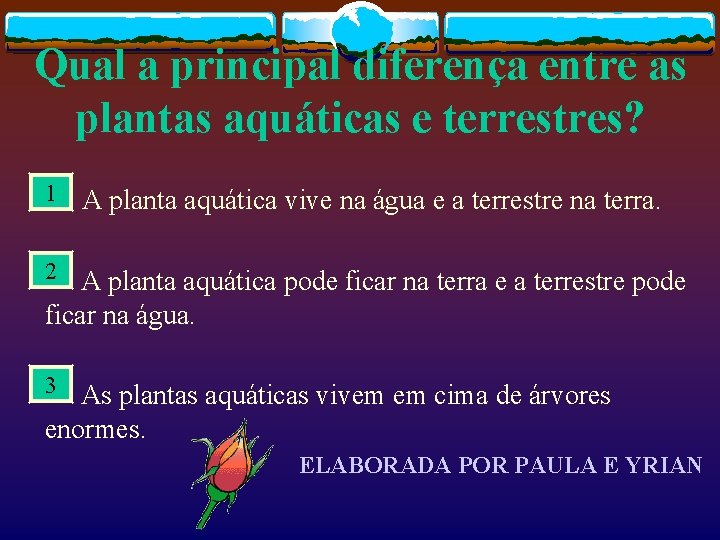 Qual a principal diferença entre as plantas aquáticas e terrestres? 1 A planta aquática