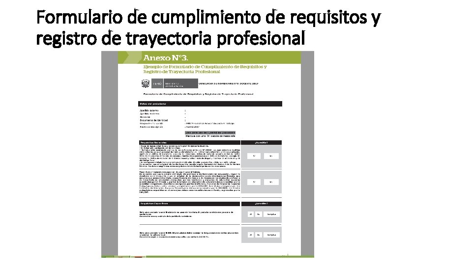 Formulario de cumplimiento de requisitos y registro de trayectoria profesional 