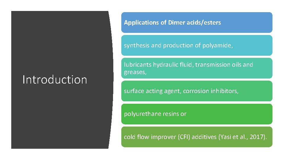 Applications of Dimer acids/esters synthesis and production of polyamide, Introduction lubricants hydraulic fluid, transmission