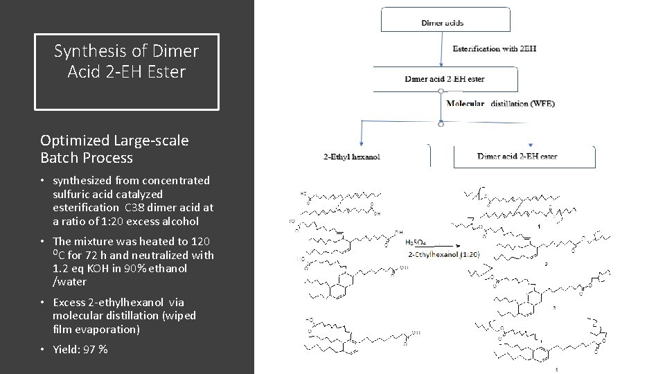 Synthesis of Dimer Acid 2 -EH Ester Optimized Large-scale Batch Process • synthesized from