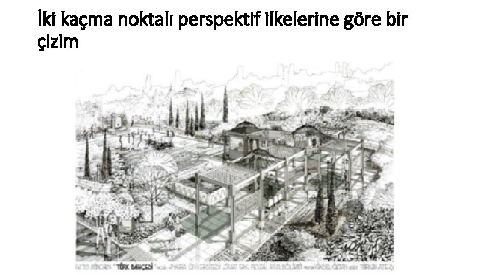 İki kaçma noktalı perspektif ilkelerine göre bir çizim 