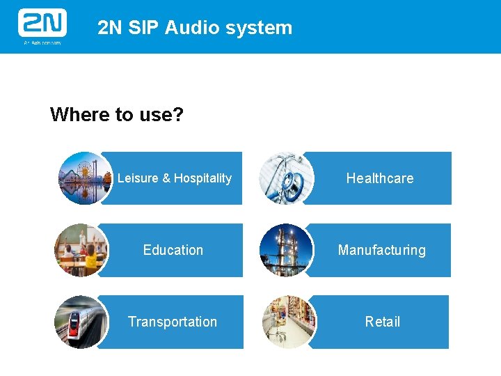 2 N SIP Audio system Where to use? Leisure & Hospitality Healthcare Education Manufacturing