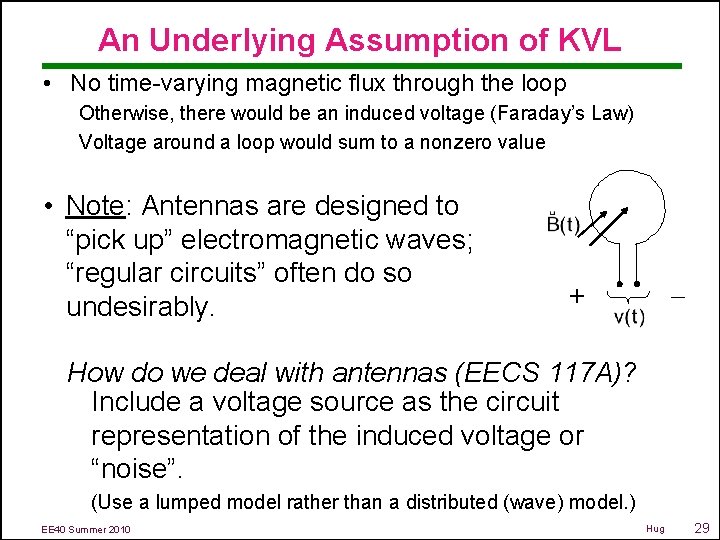 An Underlying Assumption of KVL • No time-varying magnetic flux through the loop Otherwise,