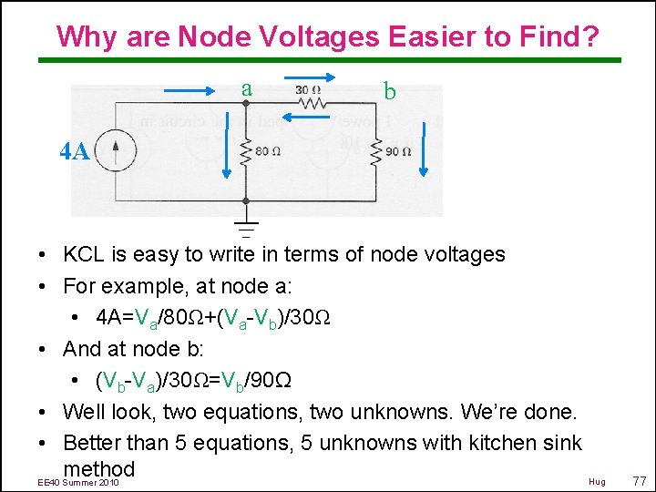 Why are Node Voltages Easier to Find? a b 4 A • KCL is