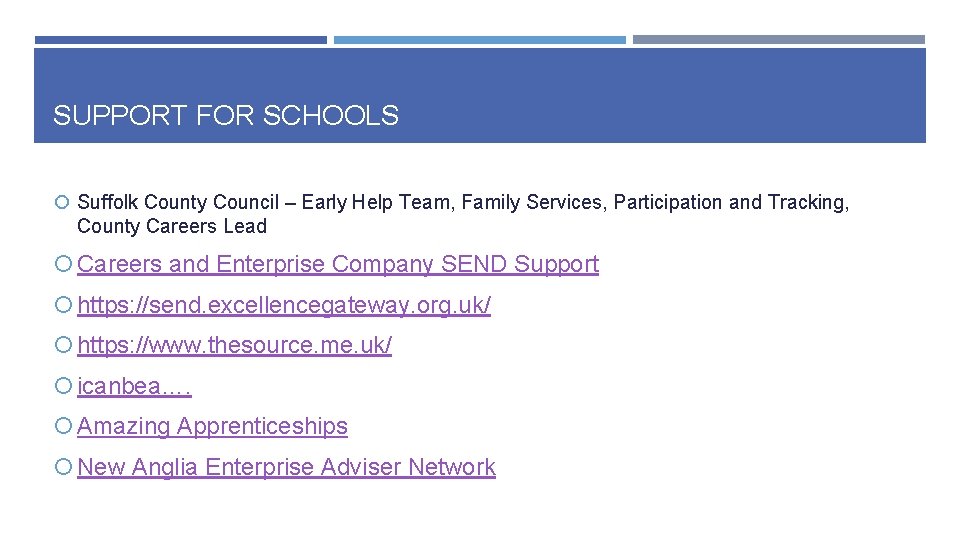 SUPPORT FOR SCHOOLS Suffolk County Council – Early Help Team, Family Services, Participation and
