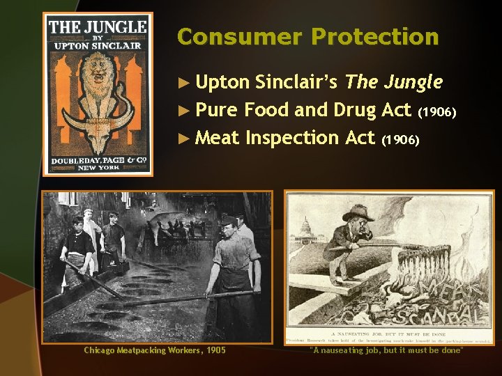 Consumer Protection ► Upton Sinclair’s The Jungle ► Pure Food and Drug Act (1906)