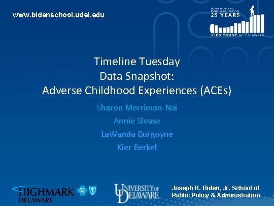 www. bidenschool. udel. edu Timeline Tuesday Data Snapshot: Adverse Childhood Experiences (ACEs) Sharon Merriman-Nai