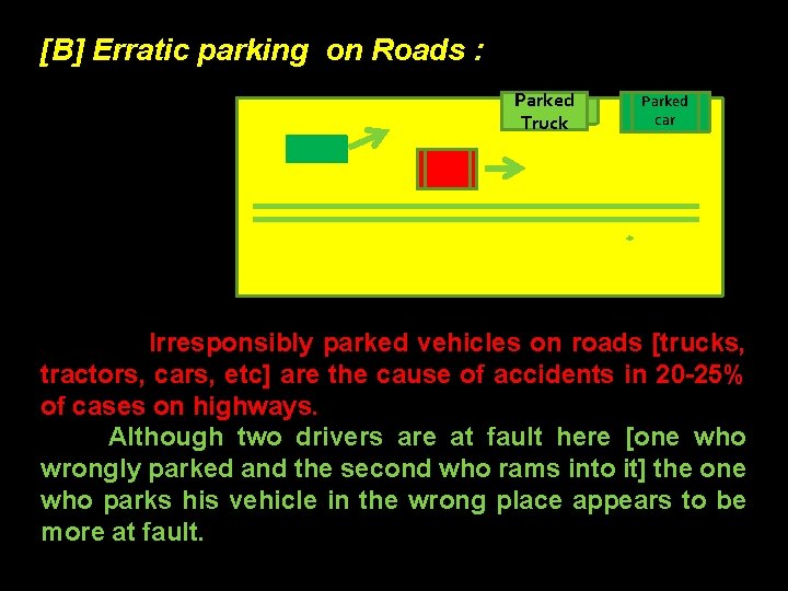 [B] Erratic parking on Roads : Parked Truck Parked car Irresponsibly parked vehicles on