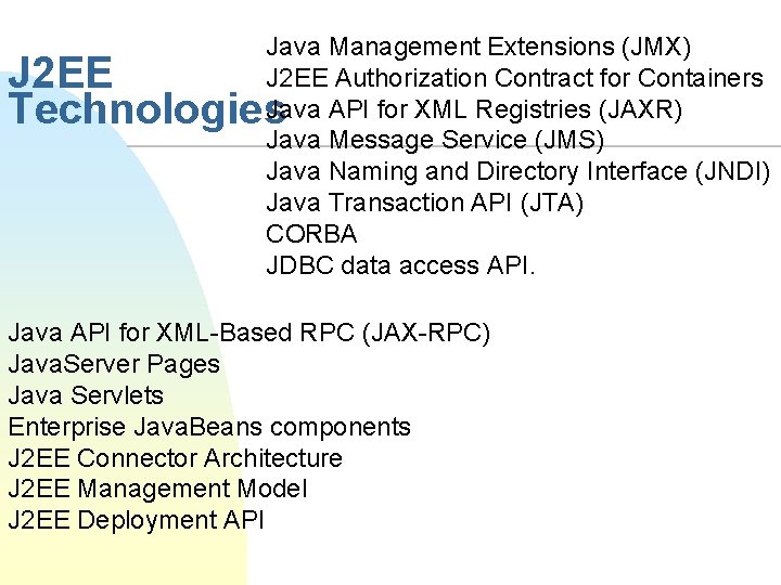 Java Management Extensions (JMX) J 2 EE Authorization Contract for Containers Java API for