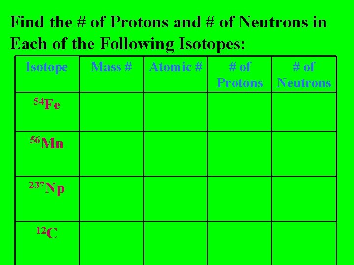 Find the # of Protons and # of Neutrons in Each of the Following Find the # of Protons and # of Neutrons in Each of the Following