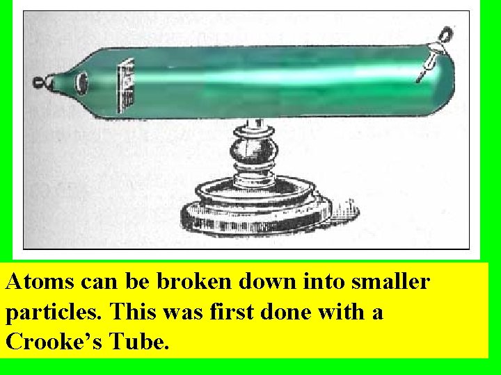 Atoms can be broken down into smaller particles. This was first done with a Atoms can be broken down into smaller particles. This was first done with a