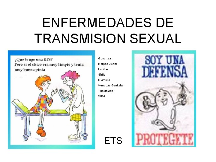 ENFERMEDADES DE TRANSMISION SEXUAL Gonorrea Herpes Genital Ladillas Sífilis Clamidia Verrugas Genitales Tricomiasis SIDA