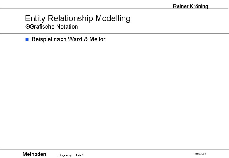 Rainer Kröning Entity Relationship Modelling ¤Grafische Notation n Beispiel nach Ward & Mellor Methoden