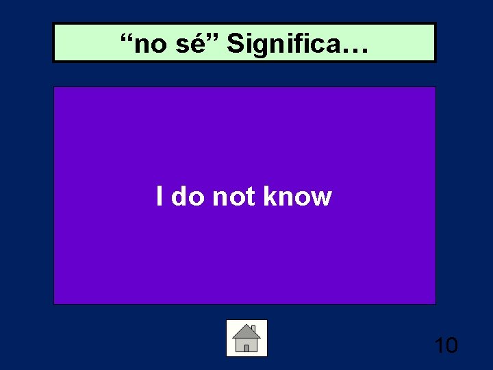 “no sé” Significa… I do not know 10 