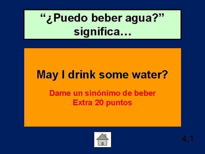 “¿Puedo beber agua? ” significa… May I drink some water? Dame un sinónimo de